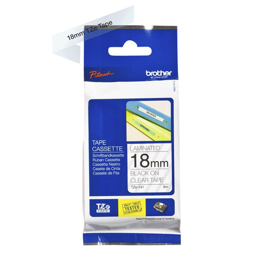 CINTA BROTHER NEGRO SOBRE TRANSPARENTE 18MM TZE141