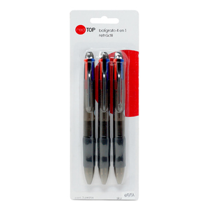 BOLÍGRAFO RETRÁCTIL TRADICIONAL PTO MED 1.0MM TINTA NG,AZ,RJ,VD (4 EN 1) B/3